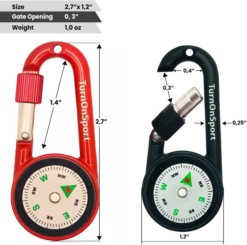 TurnOnSport Carabiner Clip On Compass Hiking - Compact Compass Keychain Backpacks | Small Pocket Magnetic Compass Keychain for Kids - Hiking Compass Twist Lock | Keyring Keychains Outdoor Survival Camping 2 pcs - Image 2